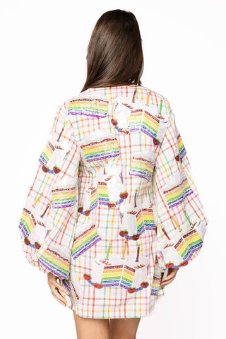 Queen of Sparkles Rainbow Plaid Birthday Cake Button Up Cotton Dress - Boutique Bella BellaQueen of Sparkles