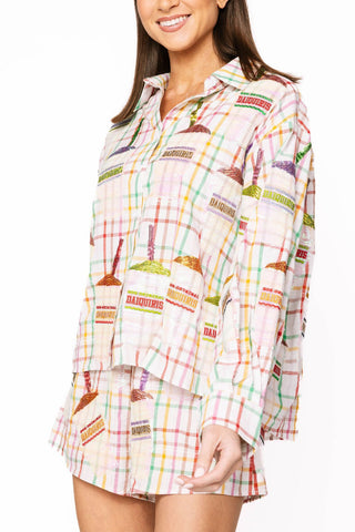 Queen of Sparkles Rainbow Plaid Daiquiri Cotton Button Up Long Sleeve Top - Boutique Bella BellaQueen of Sparkles