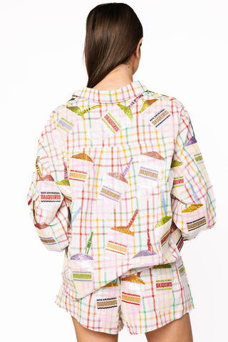 Queen of Sparkles Rainbow Plaid Daiquiri Cotton Button Up Long Sleeve Top - Boutique Bella BellaQueen of Sparkles
