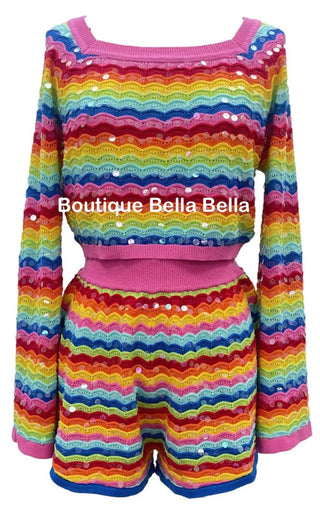 Queen of Sparkles-Rainbow Stripe Long Sleeve Sweater - Boutique Bella BellaQueen of Sparkles