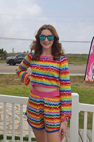 Queen of Sparkles-Rainbow Stripe Long Sleeve Sweater - Boutique Bella BellaQueen of Sparkles