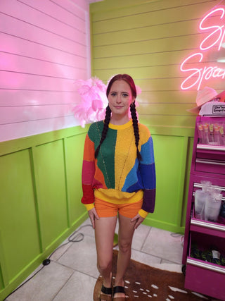 Queen of Sparkles-Rainbow Sunshine Rhinestone Sweater - Boutique Bella BellaQueen of Sparkles