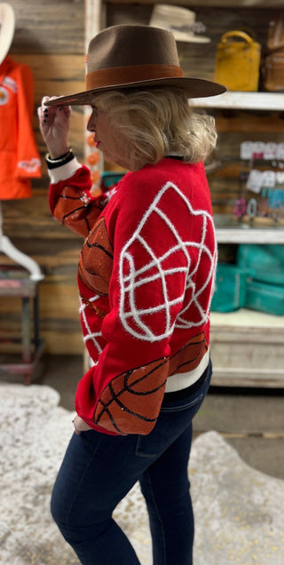 Queen of Sparkles - Red Basketball Net Button Up Cardigan - Boutique Bella BellaQueen of Sparkles