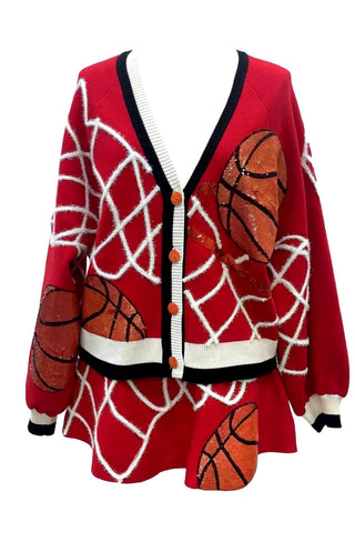 Queen of Sparkles - Red Basketball Net Button Up Cardigan - Boutique Bella BellaQueen of Sparkles