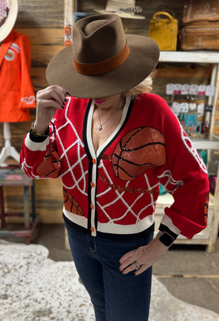 Queen of Sparkles - Red Basketball Net Button Up Cardigan - Boutique Bella BellaQueen of Sparkles