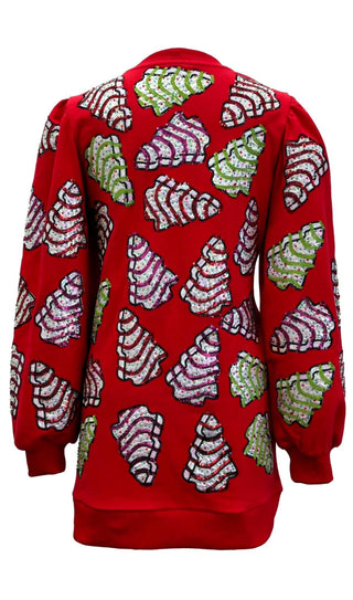 Queen of Sparkles - Red Little Debbie Trees Sweatshirt Dress - Boutique Bella Bella