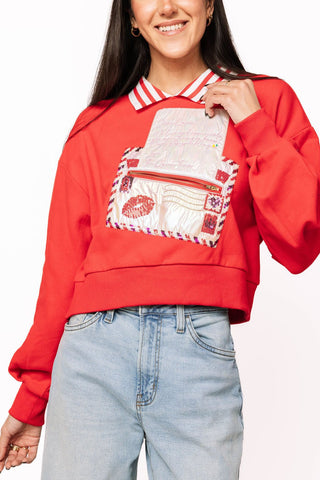 Queen of Sparkles Red Love Letter with Functioning Zipper Collar Sweatshirt - Boutique Bella BellaQueen of Sparkles