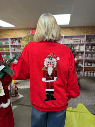 Queen of Sparkles - Red Metallic Santa Nutcracker Sweatshirt - Boutique Bella Bella