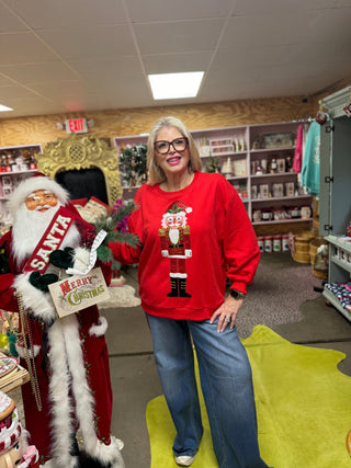 Queen of Sparkles - Red Metallic Santa Nutcracker Sweatshirt - Boutique Bella Bella