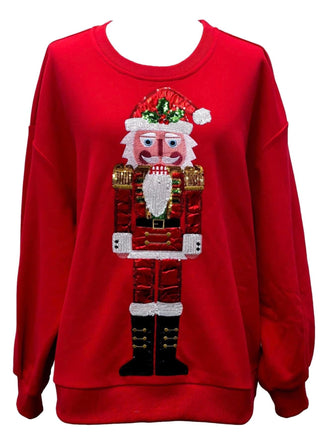 Queen of Sparkles - Red Metallic Santa Nutcracker Sweatshirt - Boutique Bella Bella