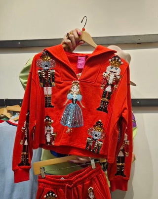 Queen of Sparkles - Red Nutcracker Ballet Collar Sweatshirt - Boutique Bella Bella