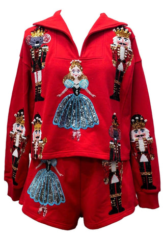 Queen of Sparkles - Red Nutcracker Ballet Collar Sweatshirt - Boutique Bella Bella