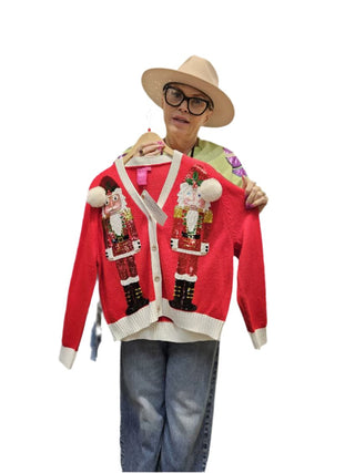 Queen of Sparkles - Red Santa Nutcracker Cardigan - Boutique Bella Bella