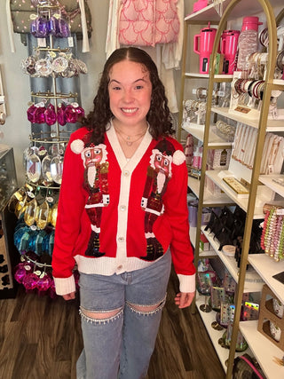 Queen of Sparkles - Red Santa Nutcracker Cardigan - Boutique Bella Bella