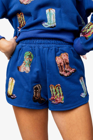 Queen of Sparkles Royal Blue Multi Cowboy Boot Short - Boutique Bella BellaQueen of Sparkles