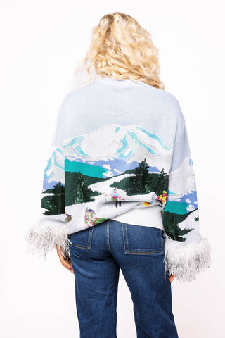 Queen of Sparkles Skiers on Mountain Feather Sleeve Sweater - Boutique Bella BellaSweater