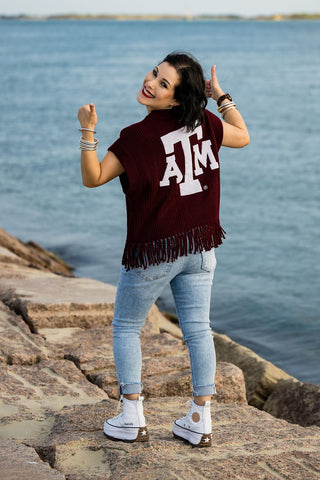 Queen of Sparkles - Texas A&M Gig’em Fringe Sweater Vest - Boutique Bella BellaQueen of Sparkles