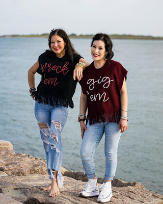 Queen of Sparkles - Texas A&M Gig’em Fringe Sweater Vest - Boutique Bella BellaQueen of Sparkles