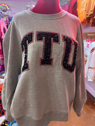 Queen of Sparkles - TTU Jeweled Letter Sweatshirt - Boutique Bella BellaQueen of Sparkles