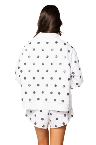 Queen of Sparkles White & Black Polka Dot QOS Car Logo Mock Neck Sweatshirt - Boutique Bella BellaSweatshirt