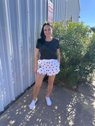 Queen of Sparkles White & Black Polka Dot Sparkle Logo Short - Boutique Bella BellaShorts