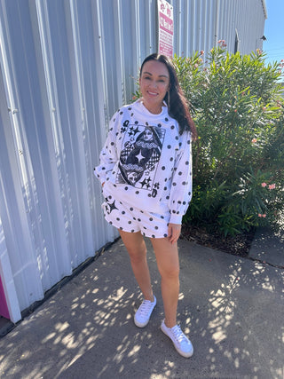 Queen of Sparkles White & Black Polka Dot Sparkle Logo Short - Boutique Bella BellaShorts
