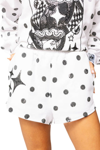Queen of Sparkles White & Black Polka Dot Sparkle Logo Short - Boutique Bella BellaShorts