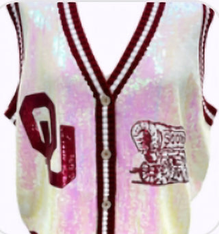 Queen of Sparkles - White & Crimson OU Full Sequin Button Up Sweater Vest - Boutique Bella BellaQueen of Sparkles