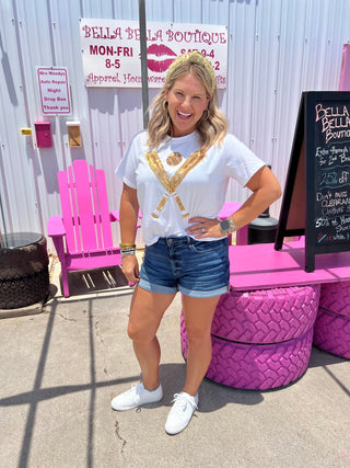 Queen of Sparkles - White & Gold Baseball Tee - Boutique Bella Bella