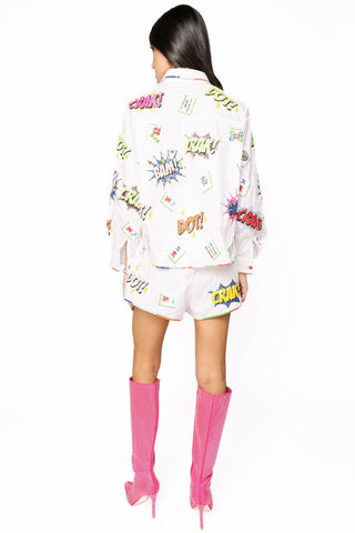 Queen of Sparkles White Mahjong Icon Rainbow Trim Collared Top - Boutique Bella BellaSweatshirt