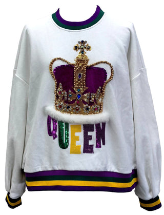 Queen of Sparkles - White Mardi Gras Crown with Queen Sweatshirt - Boutique Bella BellaQueen of Sparkles