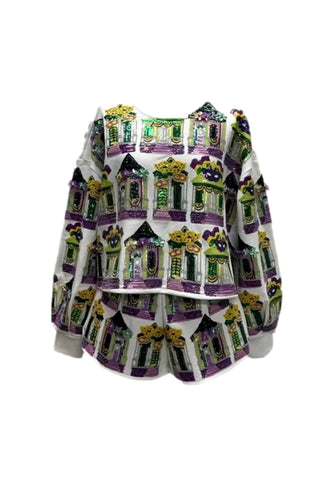 Queen of Sparkles - White Mardi Gras Porches Sweatshirt - Boutique Bella Bella