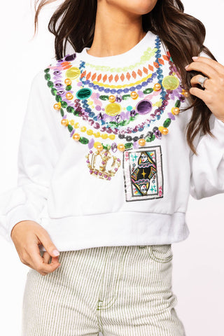 Queen of Sparkles White Mardi Gras Queen Beads Sweatshirt - Boutique Bella BellaQueen of Sparkles