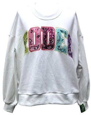 Queen of Sparkles - White Multi Bandana Sequin 'Rodeo' Sweatshirt - Boutique Bella BellaQueen of Sparkles