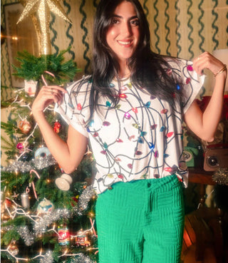 Queen of Sparkles - White Multi Jeweled Christmas Light Tee - Boutique Bella Bella