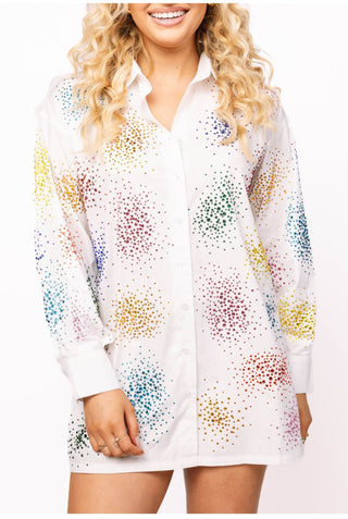 Queen of Sparkles White Multi Splatter Button Up Cotton Dress - Boutique Bella BellaQueen of Sparkles