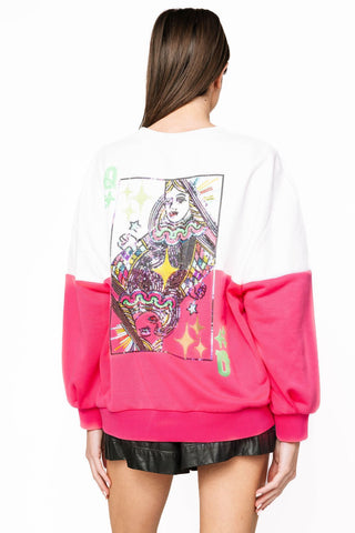 Queen of Sparkles White & Neon Pink Colorblock QOS Logo Sweatshirt - Boutique Bella BellaSweatshirt