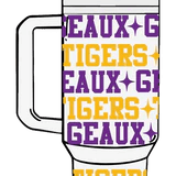 Queen of Sparkles - White, Purple & Gold 'Geaux Tigers' Rhinestone Tumbler LSU - Boutique Bella Bella