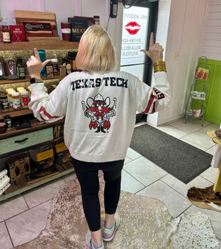 Queen of Sparkles - White, Red & Black 'Texas Tech' Varsity Cardigan - Boutique Bella BellaQueen of Sparkles