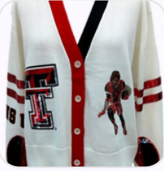 Queen of Sparkles - White, Red & Black 'Texas Tech' Varsity Cardigan - Boutique Bella BellaQueen of Sparkles