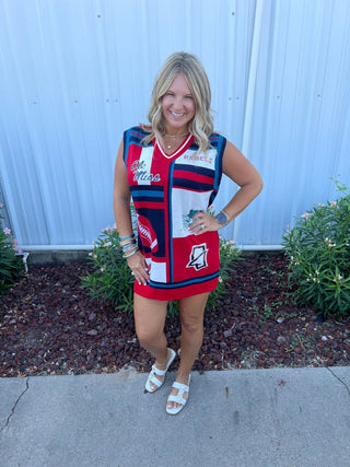 Queen of Sparkles - White, Red, Blue Ole Miss Icon Cardigan Tank Dress - Boutique Bella BellaQueen of Sparkles