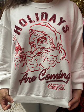 Queen of Sparkles - White & Red 'Holidays Are Coming' Santa Coca - Cola - Sweatshirt - Boutique Bella Bella