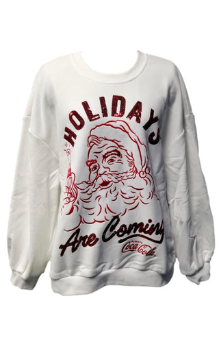 Queen of Sparkles - White & Red 'Holidays Are Coming' Santa Coca - Cola - Sweatshirt - Boutique Bella Bella