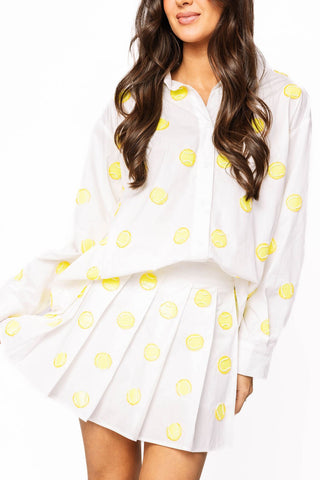 Queen of Sparkles White Scattered Beaded Tennis Ball Button Up Collar Top - Boutique Bella BellaQueen of Sparkles