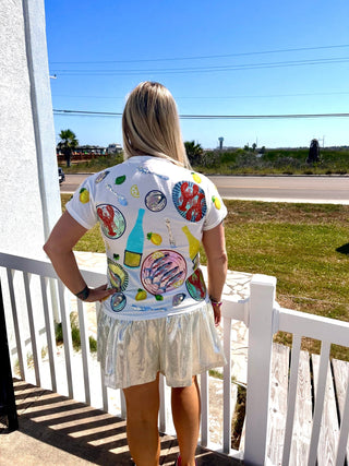 Queen of Sparkles-White Scattered Summer Seafood Tee - Boutique Bella BellaQueen of Sparkles