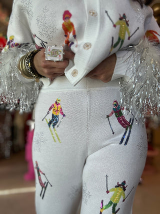 Queen of Sparkles - White Skiers & Snowflakes Knit Pant - Boutique Bella BellaQueen of Sparkles