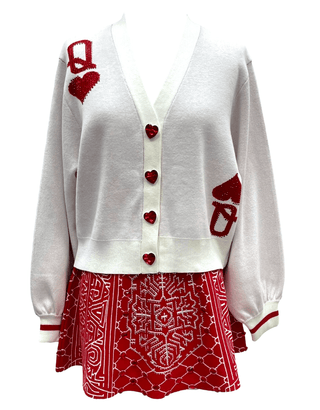 Queen of Sparkles - White/Red Queen of Hearts Cardigan - Boutique Bella BellaQueen of Sparkles