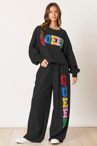 "Queen" Towel & Rhinestone Embroidery Sweatshirt - Boutique Bella BellaSweatshirt