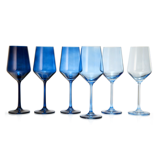 Winter Blue Colored Crystal Wine Glass Set Of 6 Shades Of Blue Large 12 Oz Glasses Unique Italian St