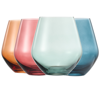 Colored Stemless Crystal Wine Glass Set Of 4 Gift For Her Him Wife Friend Large 16 Oz Glasses Unique